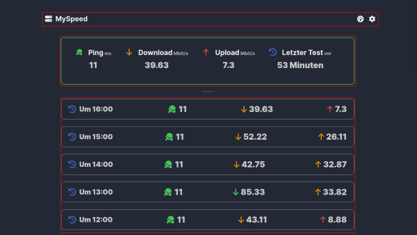 MySpeed Benutzeroberfläche